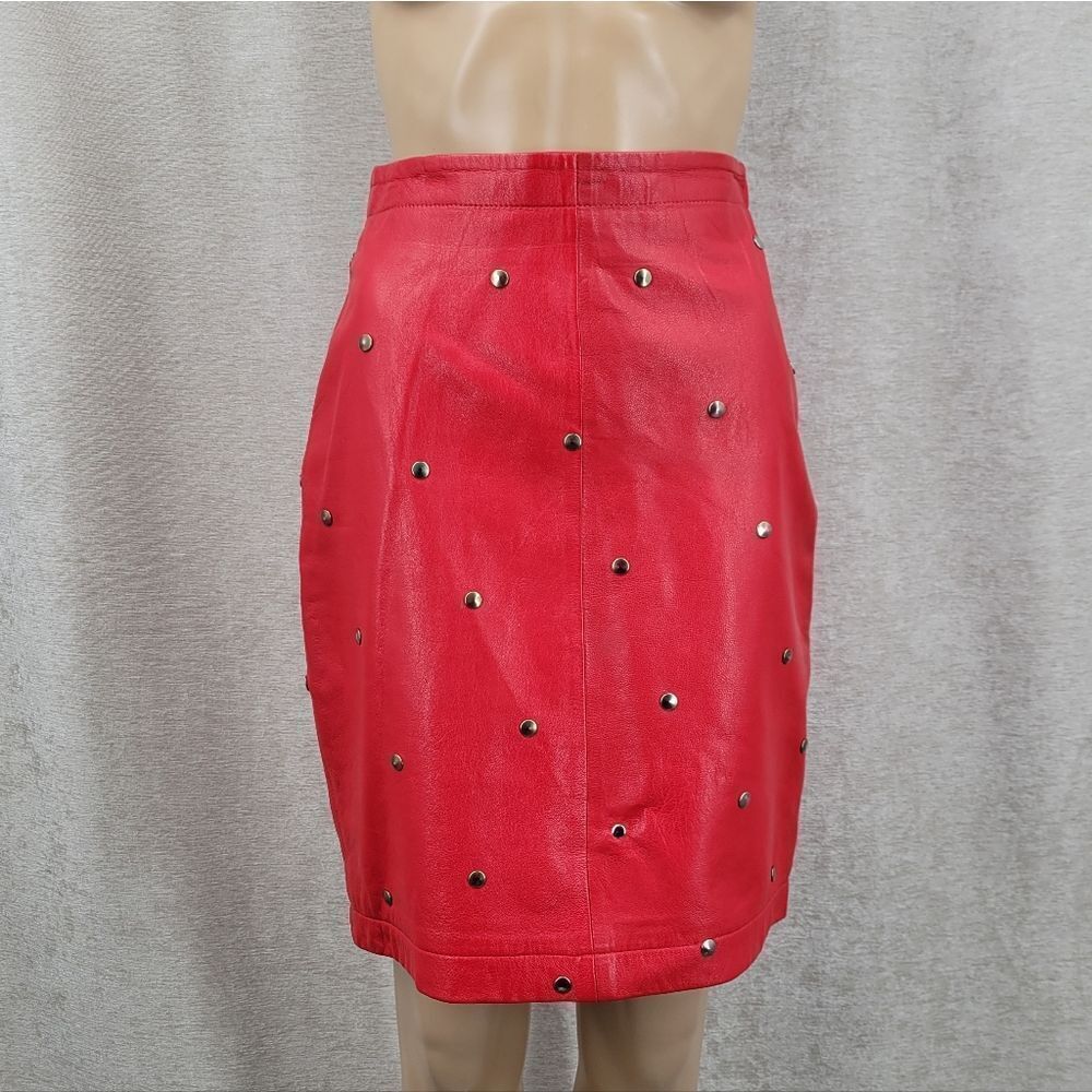 Vintage Leather Red Studded Women's Skirt